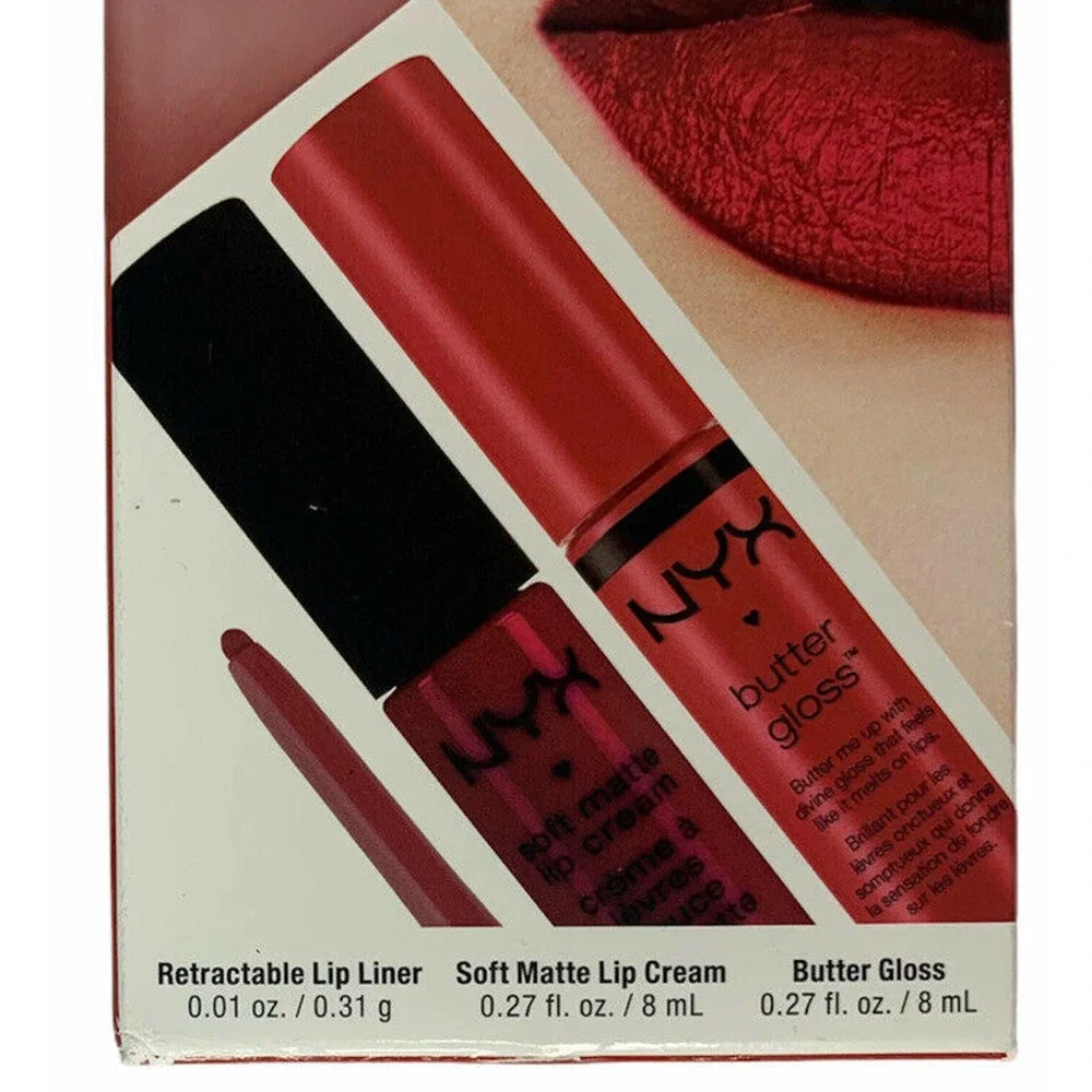 NEW NYX Red Lips‎ Set Liner Lip Cream Butter Gloss Gift Set